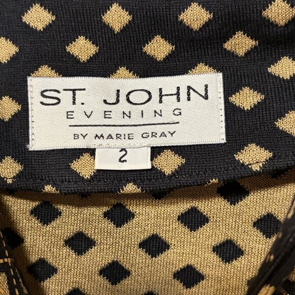 St. John Evening Black Gold Knit Jacket Zip Paillettes Rhinestone W/Scarf Sz 2 - Picture 13 of 15